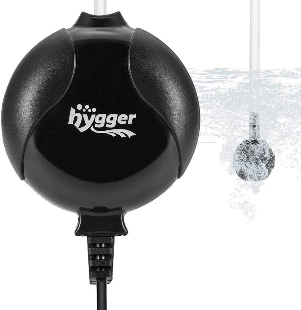 hygger Aquarium Air Pump, Ultra Silent <33dB Fish Tank Air Pump, 1.5W 420 ml/min High Energy Saving Air Pump with Air Stone, Silicone Tube, Suction Cup and Clips, for Fish Tanks up to 55 Litre
