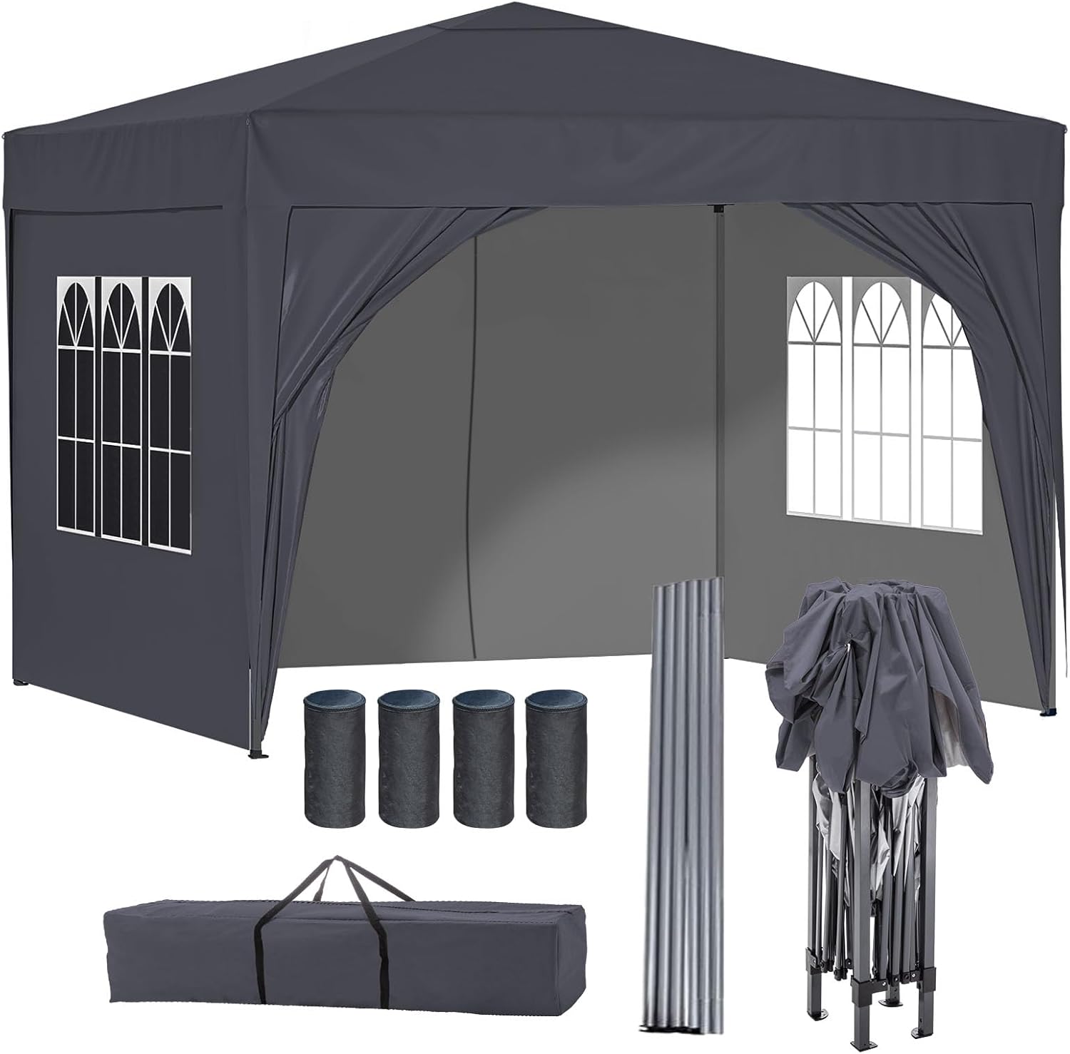 BIRCHTREE Pop Up Gazebo with Sides, 3m x 3m Waterproof with 2 Free Weather Support Beams 4 Gazebo Weight Bags. Garden Canopy Outdoor, Party Tent, 260g Polyester Powder Coated Steel Frame.