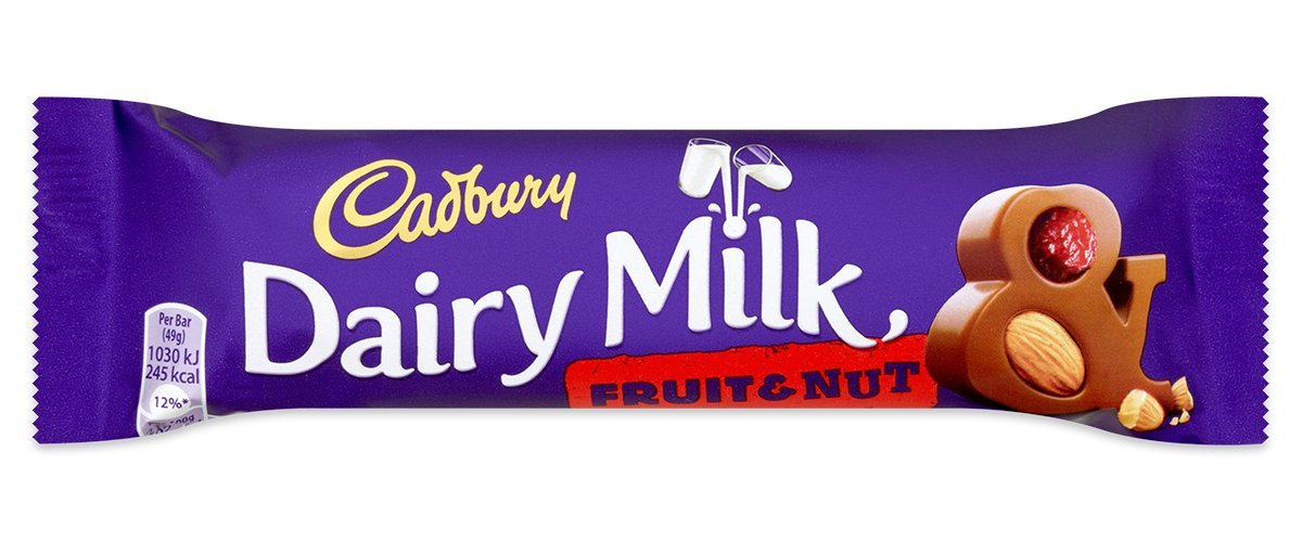 Cadbury Dairy Milk Fruit & Nut Chocolate Bar Single 49g Bar (Pack of 48)
