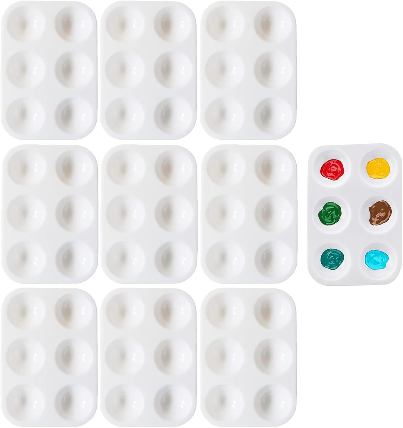 10PCS 6 Wells White Art Paint Tray Palette,Mini Paint Palette Watercolor Palette Painting Tray Plastic Paint Pallets,Rectangular Plastic Paint for Watercolor Acrylic and Oil DIY Craft Art Painting