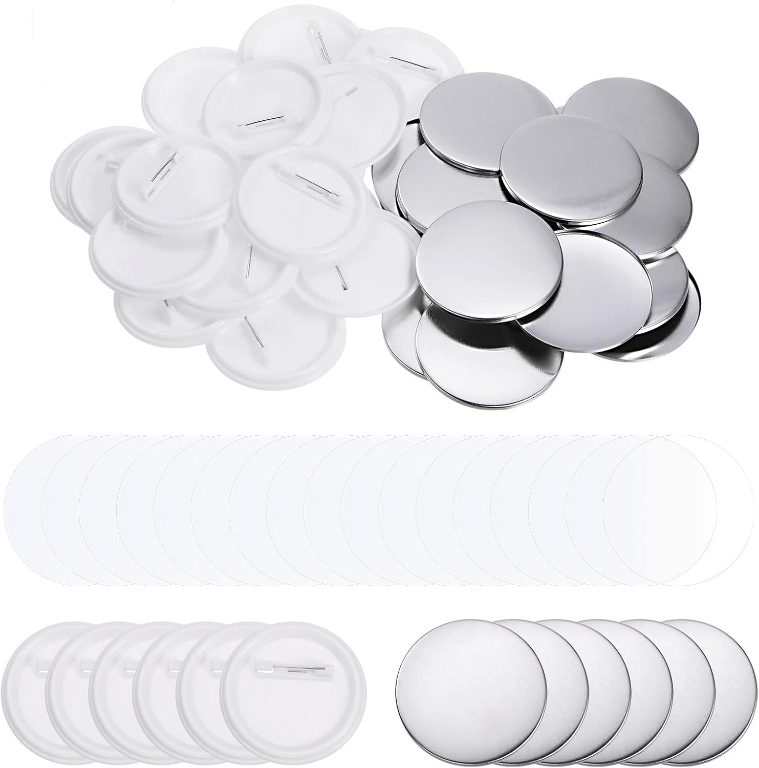 sourcing map 120 Set 58mm 2.28 Inch Blank Pin Back Button Parts Sewing Buttons Round Metal Cover Plastic Button Back Clear Film for Button Maker Machine