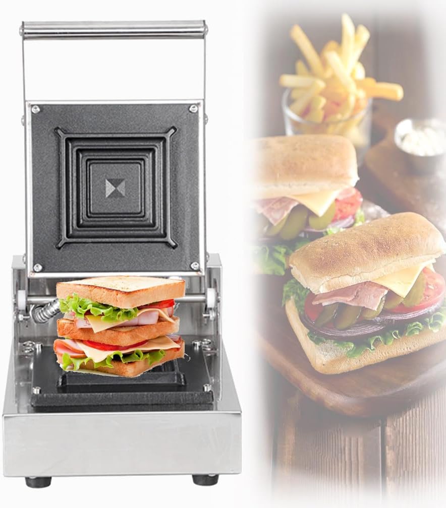 XUXIAO Sandwich Maker Panini Press, Commercial Panini Press and Grill Sandwich Maker Deep Fill Toastie Maker, Temperature Control Non-Stick Hotplates