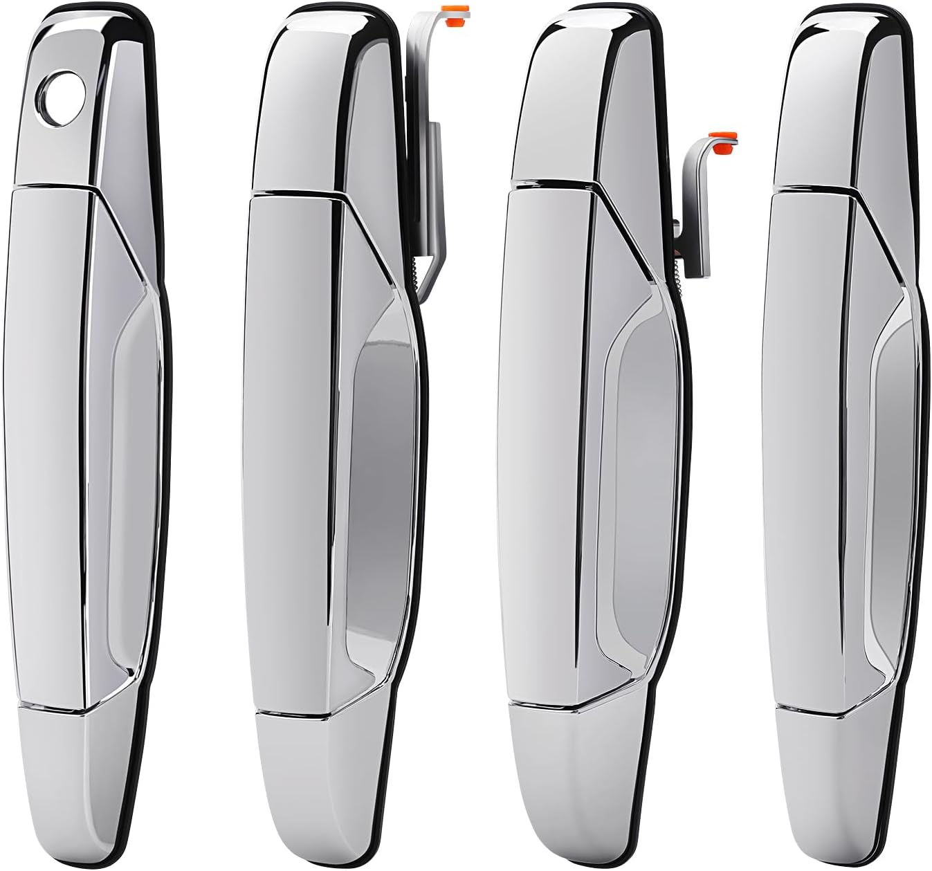 Exterior Chrome Door Handle - Compatible with 2007-2013 Chevy Avalanche, Silverado, Suburban, Tahoe, GMC Sierra, Yukon, Cadillac Escalade Pickup Truck SUV - 4 PCS Front Rear Driver & Passenger Side