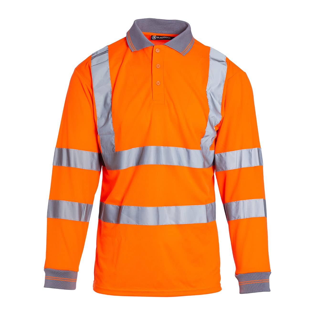 Blackrock Hi-Vis Long Sleeve Polo Shirt, Rail Orange T-Shirt, Work Utility & Safety Clothing, High Viz, Work Tops, Clothing PPE Workwear, Birds Eye Polyester, Class 3 Certified, Size XXL