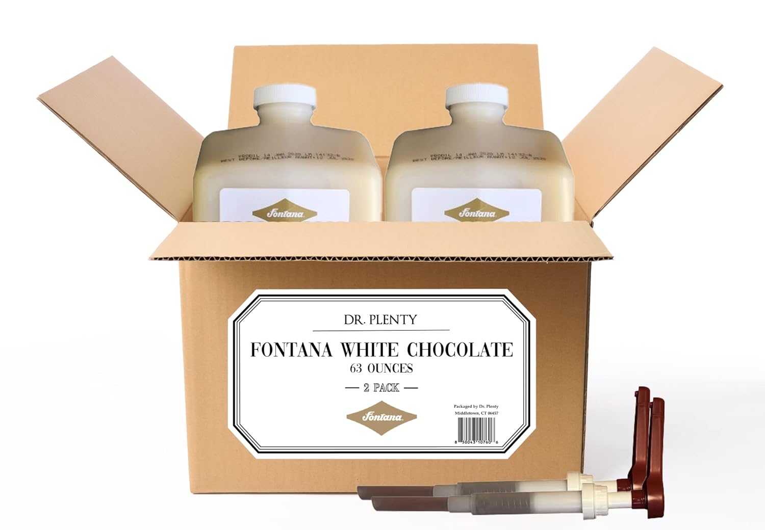 Fontana White Chocolate Mocha Sauce, 63oz (2 Pack) - Coffee Beverage, Dessert, Baking Base Flavoring - Dispensing Pump included with White Chocolate Flavor Sauce Bottle - By Dr. Variety
