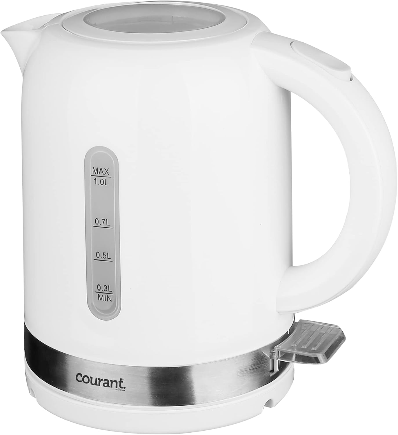 Courant Cordless Electric Kettle 1 Liter, 1000W 360 Rotational with LED Light for Tea Coffee Hot Chocolate Soup Hot Water, White