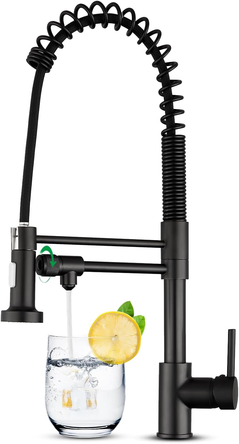 KEOKBON 3 Way Kitchen tap 360° Swivel Drinking Water Tap, 3 in 1 Sink Water Mixer with Pull Out Sprayer Commercial Triflow Tap, Water Filter Faucet Black, UK Standard