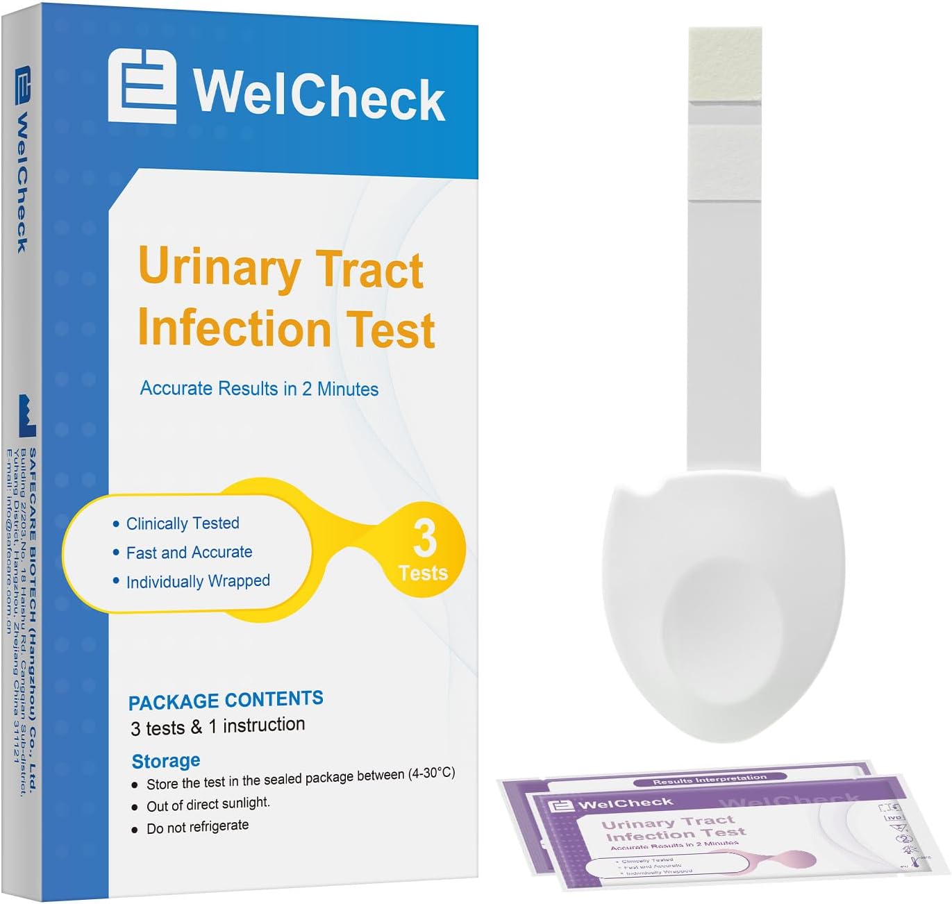 UTI Test Strips, Urinary Tract Infection Test for Home Use, Quick Accurate Results in 2 Min, Detects Leukocytes & Nitrite, Individually Packaged, 3 Pack