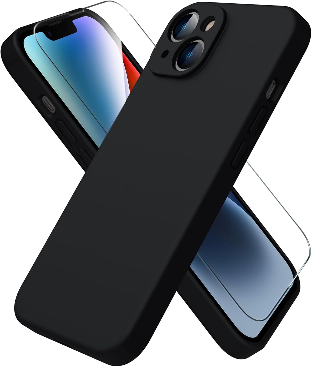 ACRONIX Compatible with iPhone 14 Case 6.1",with 1 x Screen Protector, Silky-Soft Touch Liquid Silicone Case Shockproof Rubber Cases Comprehensive Protection Cover for iPhone 14-Midnight