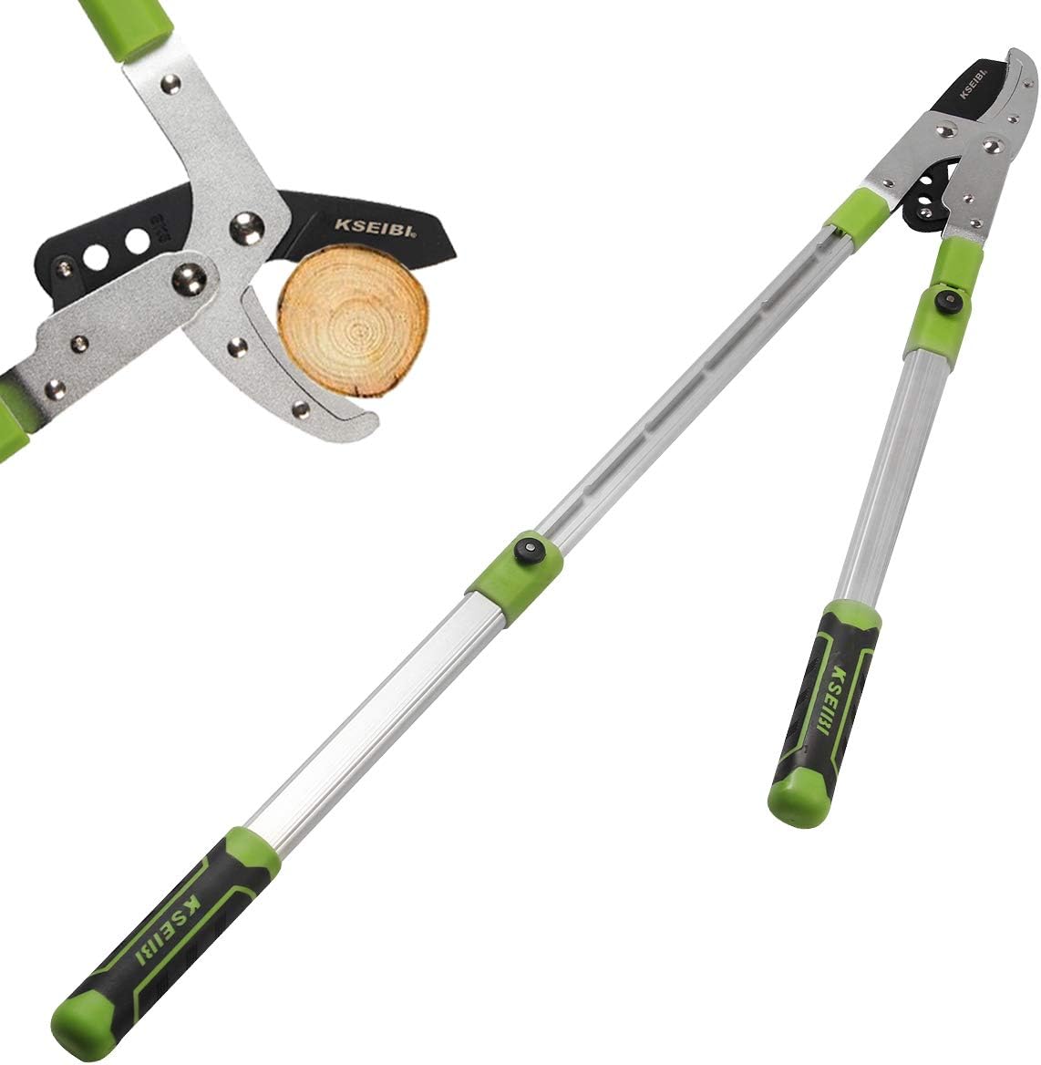 28~40 inch Ratcheting Extendable Anvil Bypass Razor-Edge Pruning Lopper - Up to 2 Inch Cutting Capacity - Telescoping Aluminium Light-Weight Handle Garden Hedge & Tree Lopper with Lever Drive System