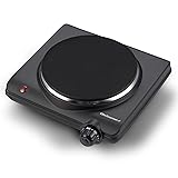Elite Gourmet ESB-301BF# Countertop Single Cast Iron Burner, 1000 Watts Electric Hot Plate, Temperature Controls, Power Indicator Lights, Easy to Clean, Black