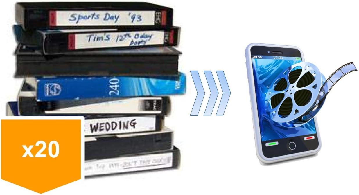 20 Pack - Video Tape Transfer and Digitization to MP4 Service (VHS, Hi8, MiniDV, Digital8, VHS-C, Beta, Audio)