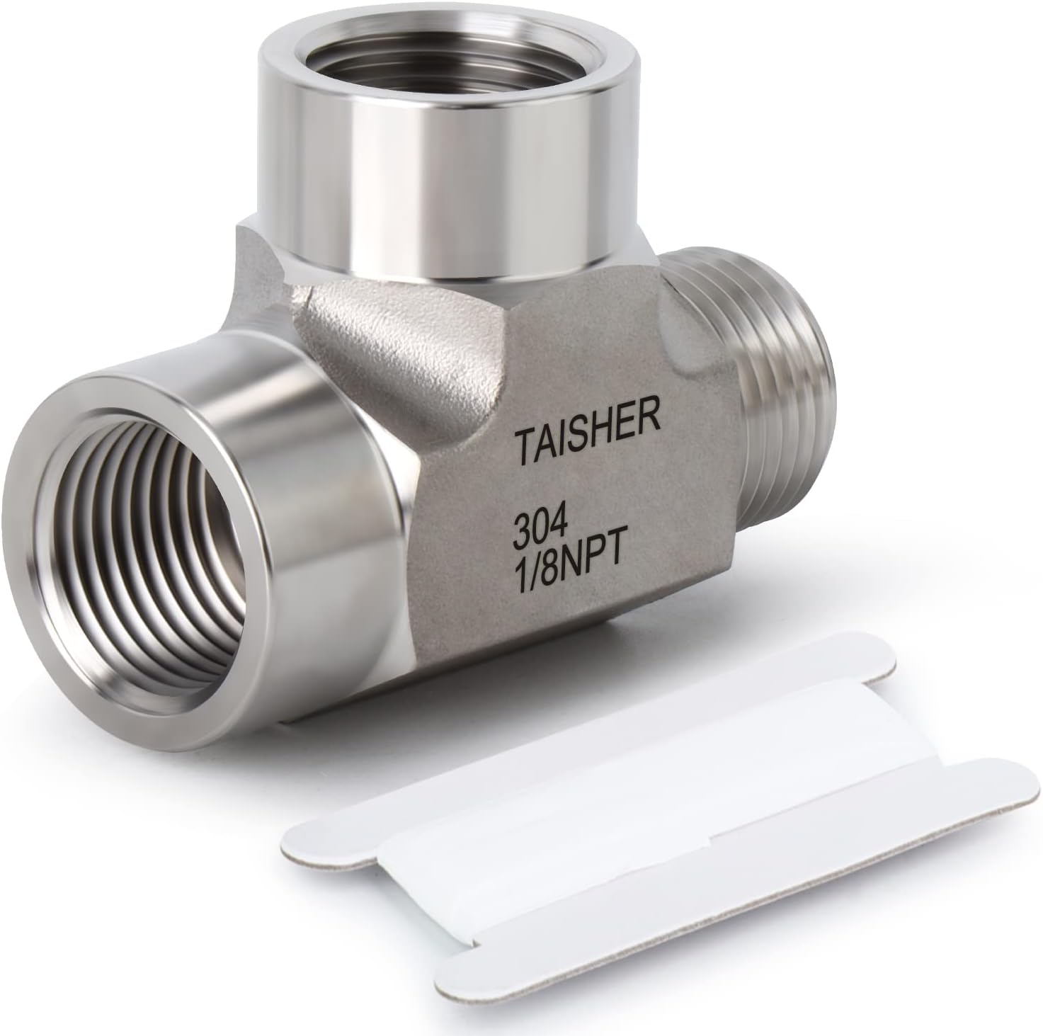 TAISHER 1PCS Forging of 304 Stainless Steel Tee Pipe Fittings, 1/8" NPT Female x 1/8" NPT Female x 1/8" NPT Male Pipe Fittings, Male Run Tee