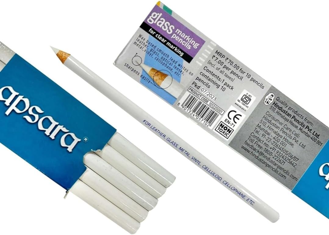 Apsara Glass Marking Pencils, White - Pack of 10