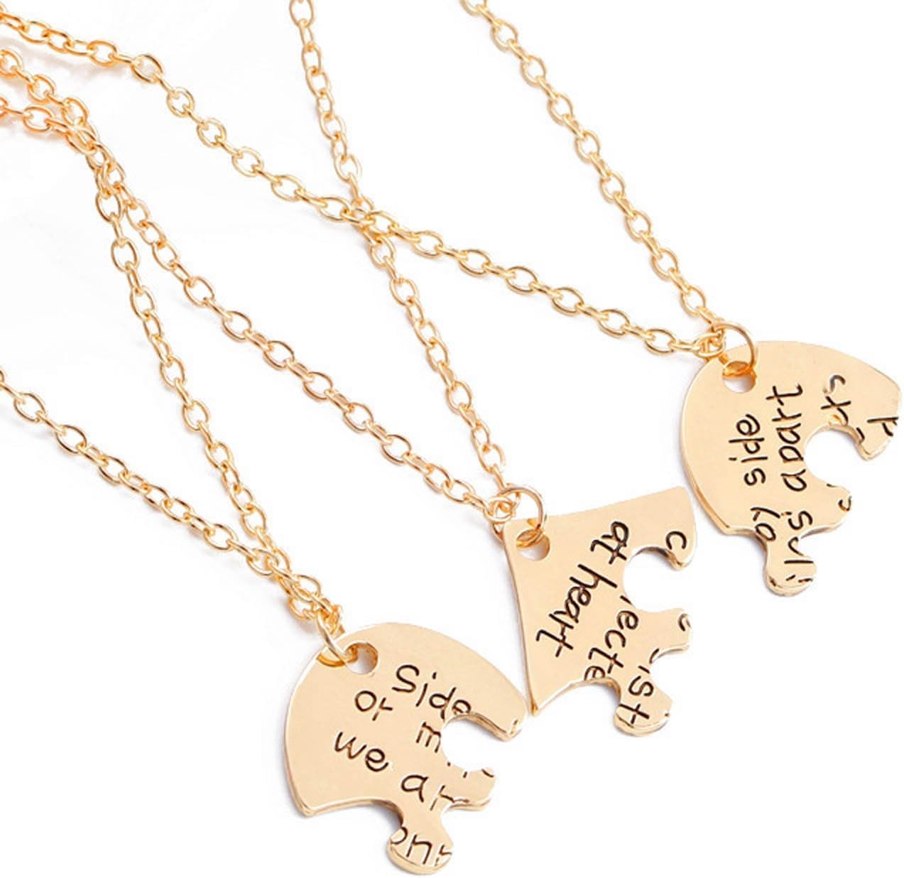 Sbyhbhyds Necklace for 3-Split Heart Necklace,3 Pcs Best Friends Forever Engraved Necklace Broken Heart Charm Pendant Set,Valentines Day Birthday Matching Gifts for Her Girls