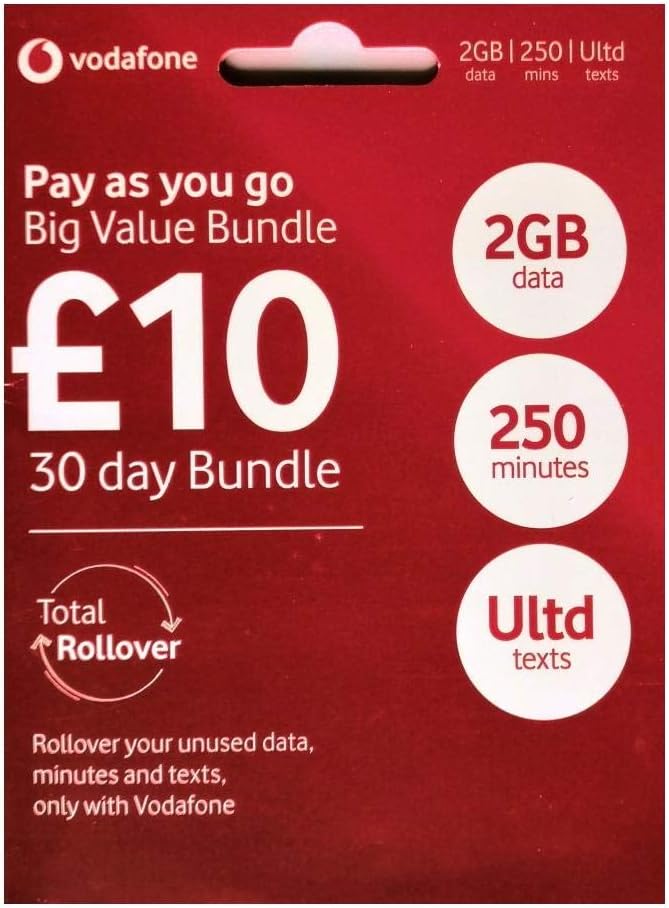 Vodafone Pay As You Go - Includes Standard, Micro & Nano Triple SIM Card For All devices- Calls, Texts and Data