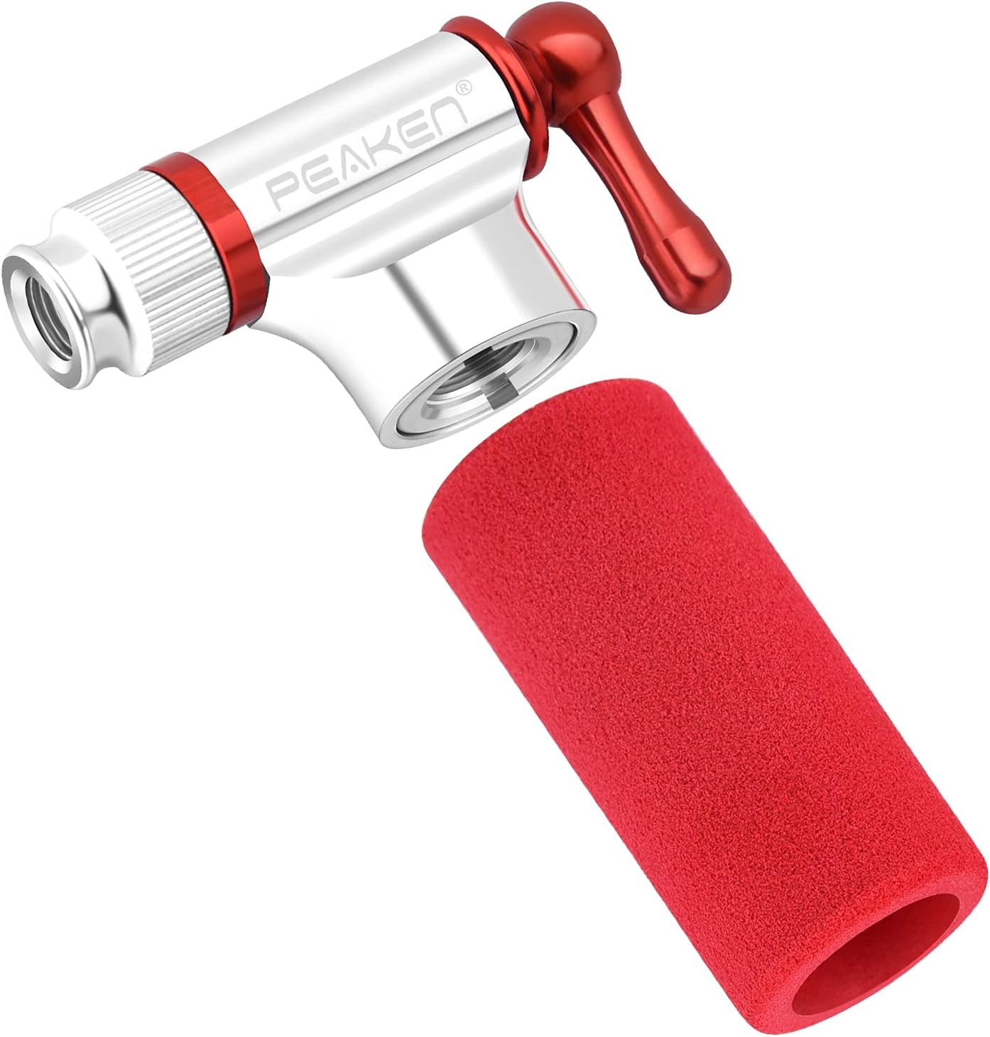 Peaken CO2 Inflator Head Quick Lightweight Compatible with Presta Schrader Valve for Balls,Road Mountain Bikes Tire Pump With Sleeve(No Contain CO2 Cartridges)