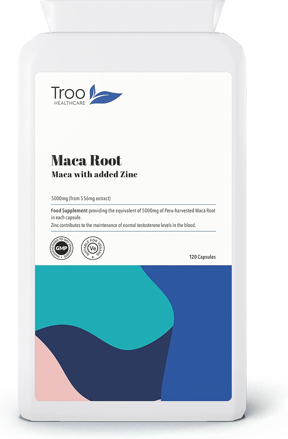 Troo Health Care Maca Root 5000mg with Zinc 120 Vegan Capsules - Peruvian Maca for Men & Women - Testosterone Balance and Fertility Support - Cognitive & Immune Function - 4 Months Supply