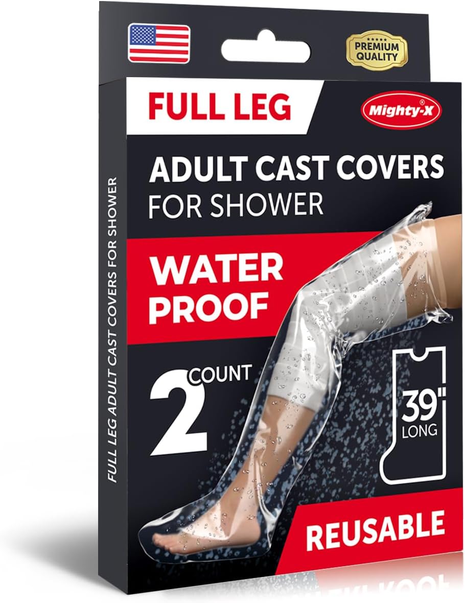 100% Waterproof Leg Cover for Shower - [Tight Seal] - 2pk - Reusable Adult Full Leg Cast Cover for Shower - Knee, Hip, Ankle, Foot - Easy to Use Cast Protectors