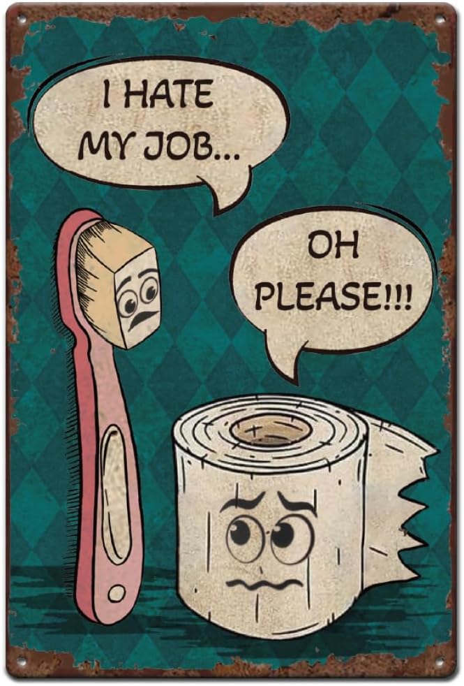 SUPERDANT Bathroom Metal Signs Toothbrush Tin Sign Bathroom Wall Art Funny Wall Plaques Retro Toilet Signs Poster Art for Man Cave Toilet Vintage Decor