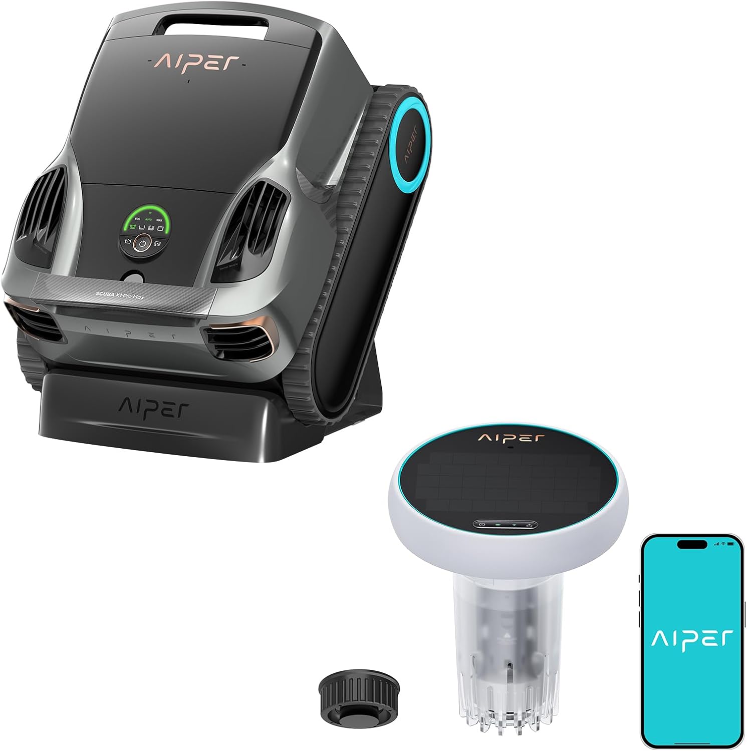 Aiper Scuba X1 Pro Max Robotic Pool Cleaner & HydroComm Pro Smart Pool Monitor Bundle – All-in-One Pool Cleaning & Real-Time Water Monitoring with Smart App Control