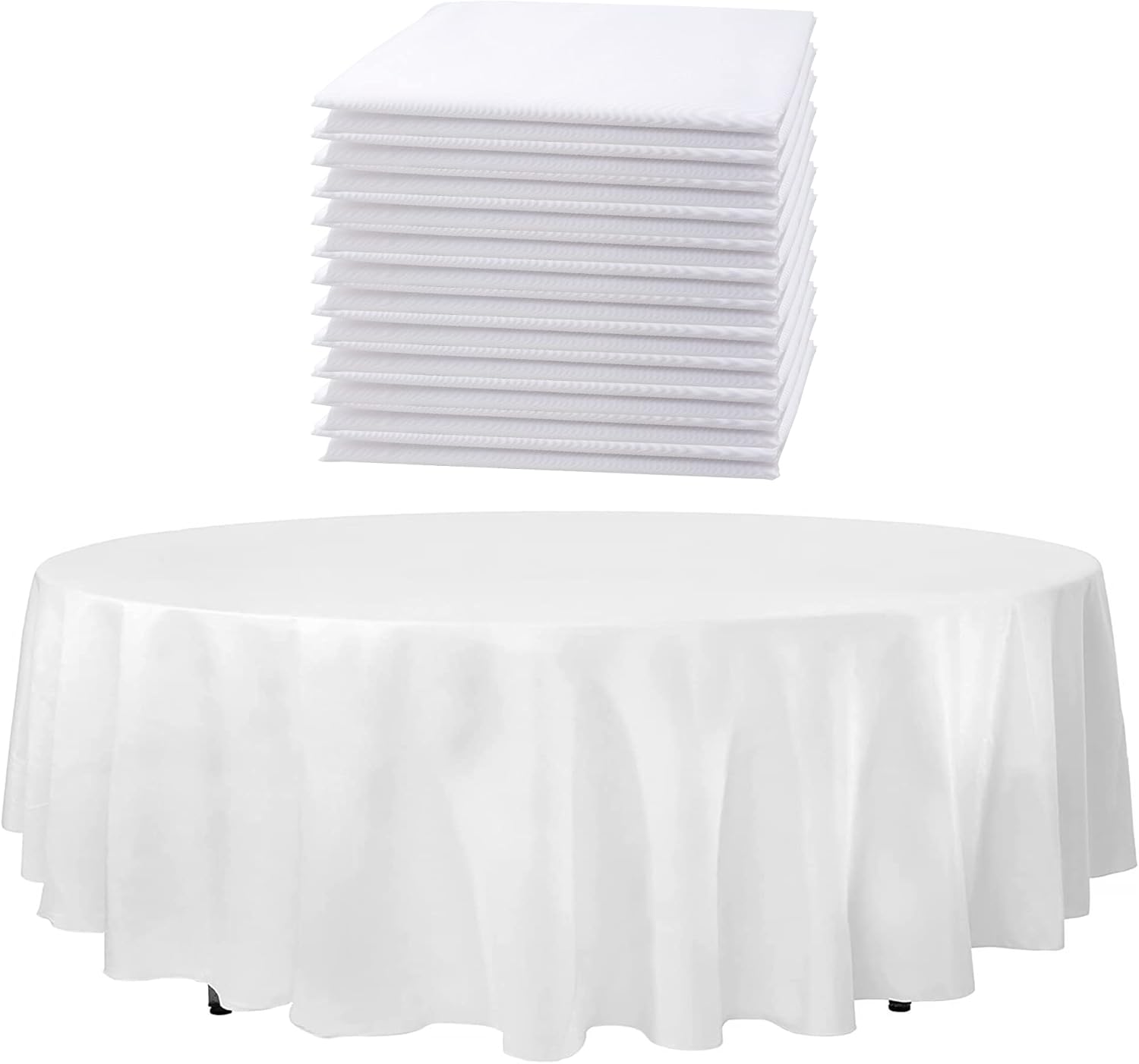 Upper Midland Products 12 Pcs 120" inch White Round Tablecloths Linen Polyester Fabric Cover Cloths for Wedding Party Reception Kitchen & Dinning Banquet Restaurant Events, Machine Washable