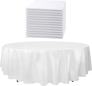 Upper Midland Products 12 Pcs 120" inch White Round Tablecloths Linen Polyester Fabric Cover Cloths for Wedding Party Reception Kitchen & Dinning Banquet Restaurant Events, Machine Washable