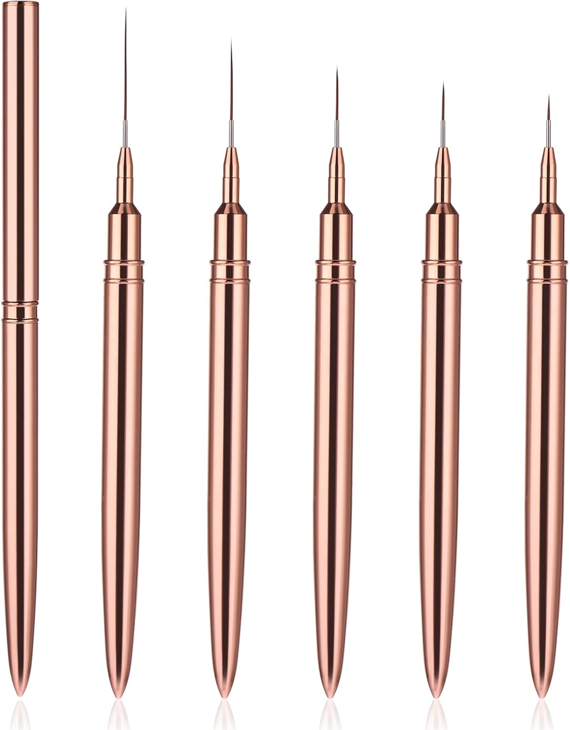 WLLHYF 5Pcs Nail Art Liner Brushes, Painting Nail Art Brushes for Long Lines, Details, Fine Drawing Nail Dotting Drawing Tool Set 7mm/9mm/11mm/15mm/25mm(Gold
