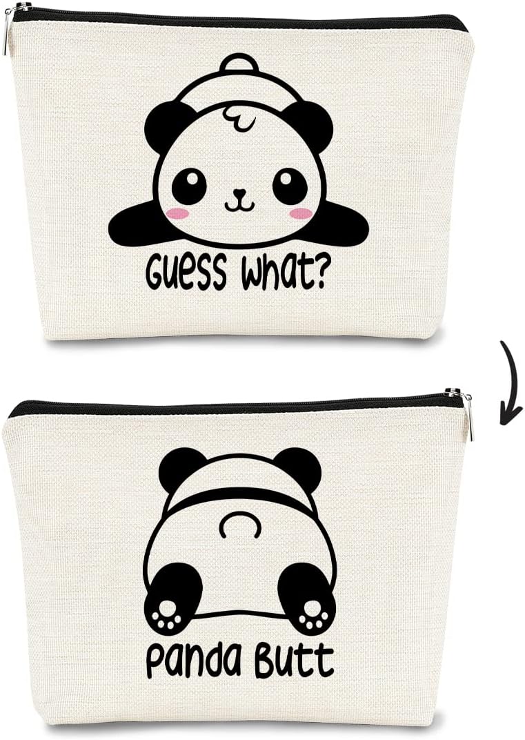 Cute Baby Panda Guess What It's Pug Butt Makeup Bag,Funny Cartoon Cute Panda Cosmetic Bag Best Gift Idea for Panda Loves,Birthday Christmas for Girls Women, Makeup Case for Teen Girls Daughter