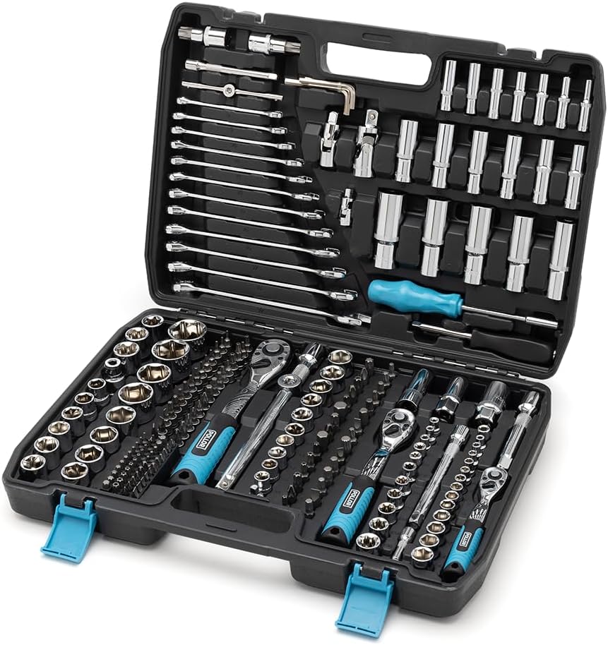 216 Piece Socket Spanner Set, 1/4" 3/8" 1/2" Inch Drive 72 Teeth Ratchet Wrench with Case, DIY Tools, Bits Set, for Home, Garage, Car, Workshop, Large, Professional