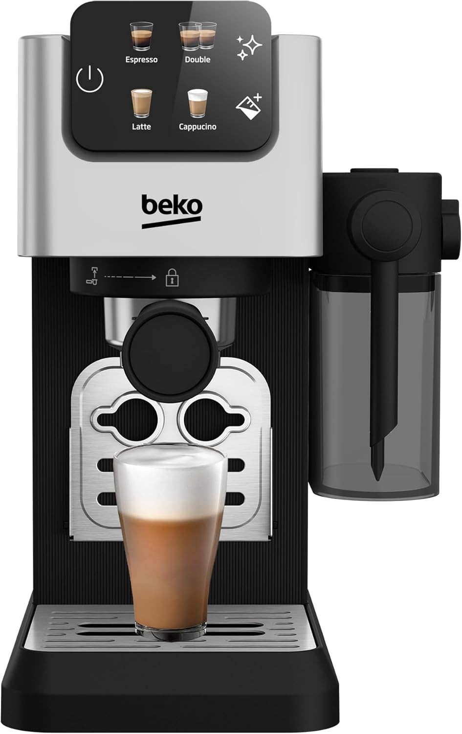 Beko CaffeExpertoTM CEP5304X Semi Automatic Espresso machine | Colour Touch Display | Integrated Milk Jug | Dual Nozzle | 15 Bar pressure | Silver | Easy cleaning