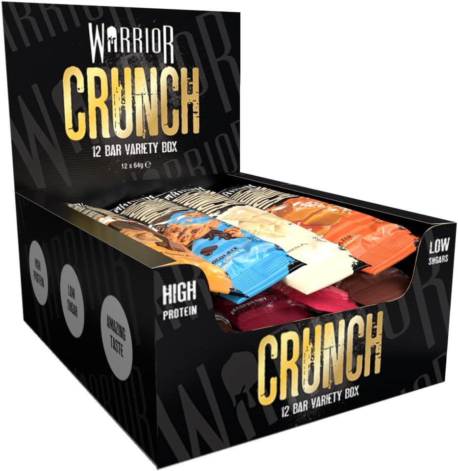 Warrior Crunch - High Protein Bars - 20g Protein Each Bar - Low Carb, Low Sugar Snack - 12 Pack x 64g (Variety Pack)