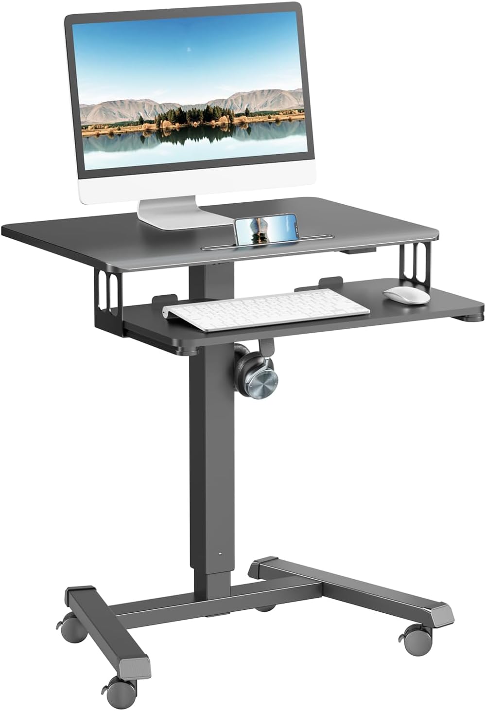 Mobile Standing Desk with Keyboard Tray, Mobile Podium, Rolling Lockable