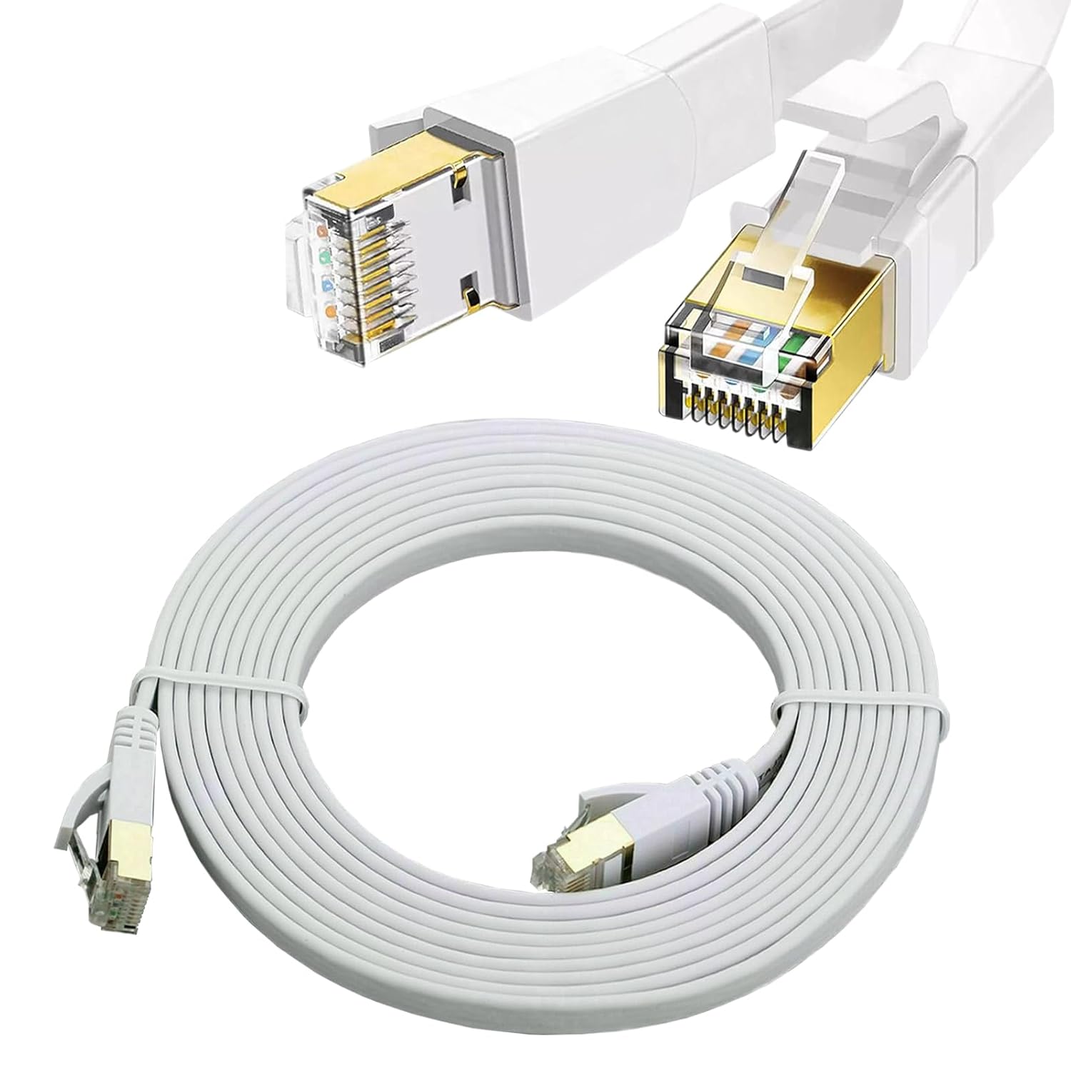 Flat Cat8 Cable, RJ45 Ultra-Thin 40Gbps High Speed Flat Ethernet Cable Waterproof LAN Lead Cable for Gaming Console TV PC Laptop (White, 20M)