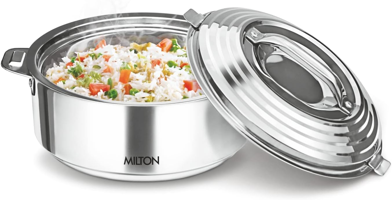Milton Casserole 40 oz (1.2 qt) PU Insulated Hot Pot for Food | Stainless Steel Inner, Retains Heat for a Longer Time, Hotcase for Food, Ideal for Serving Food & Roti, Galaxia 1000, Silver