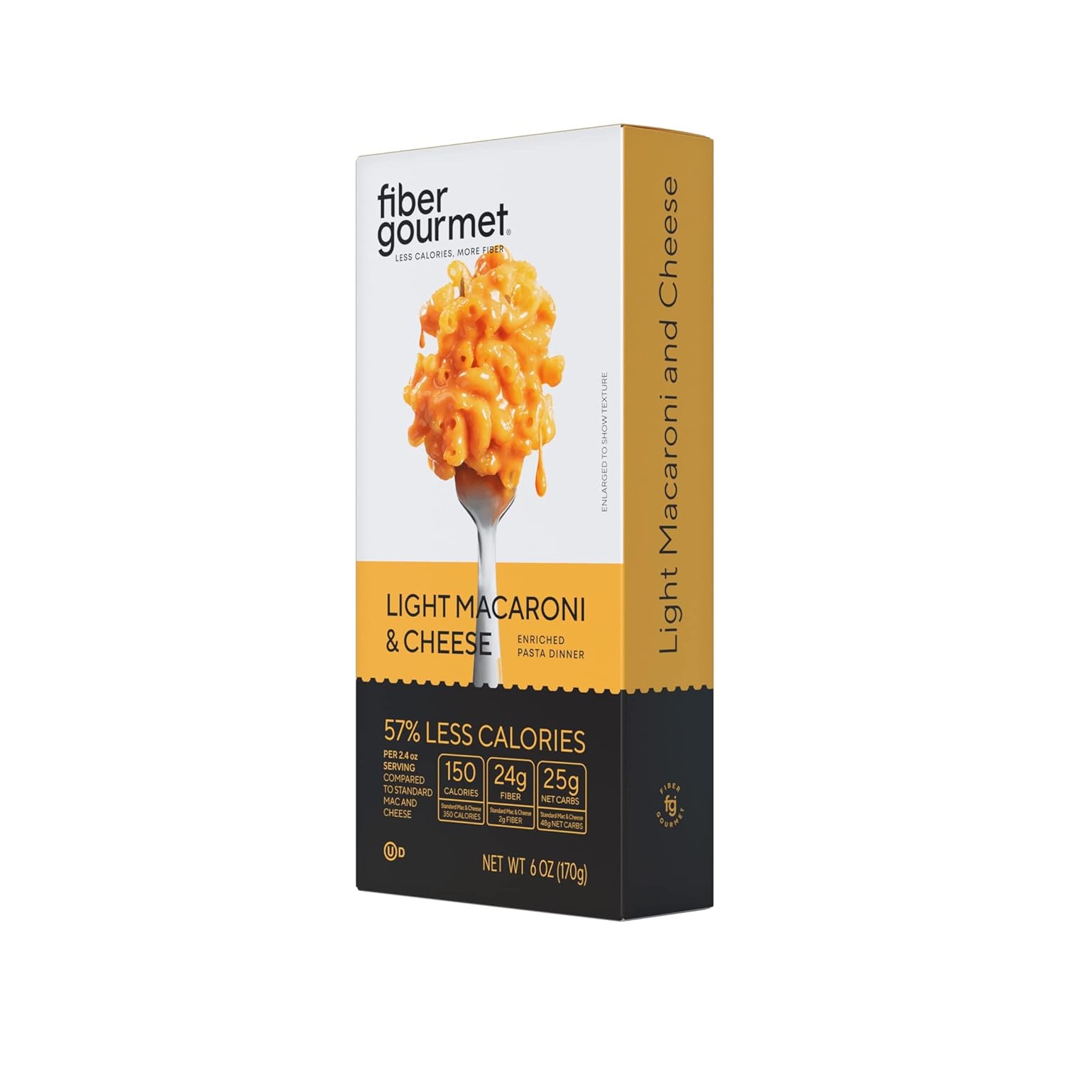 Fiber Gourmet Mac and Cheese - Healthy & Cheesy Macaroni Noodles - Fiber-Rich, Low-Calorie Instant Pasta - Made in US, Kosher, and Has Zero Artificial Colors or Flavors - 6 oz