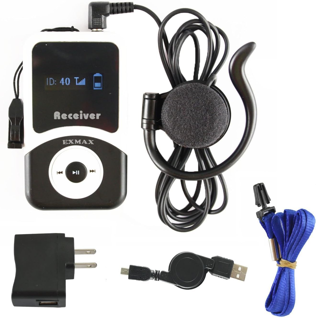 EXMAX® ATG-100R 195mHz Receiver Earphone for Wireless Tour Guide System ATG-100T Transmitter Church Translation Simultaneous Interpretation Teaching Conference Travel (Only 1 Receiver)