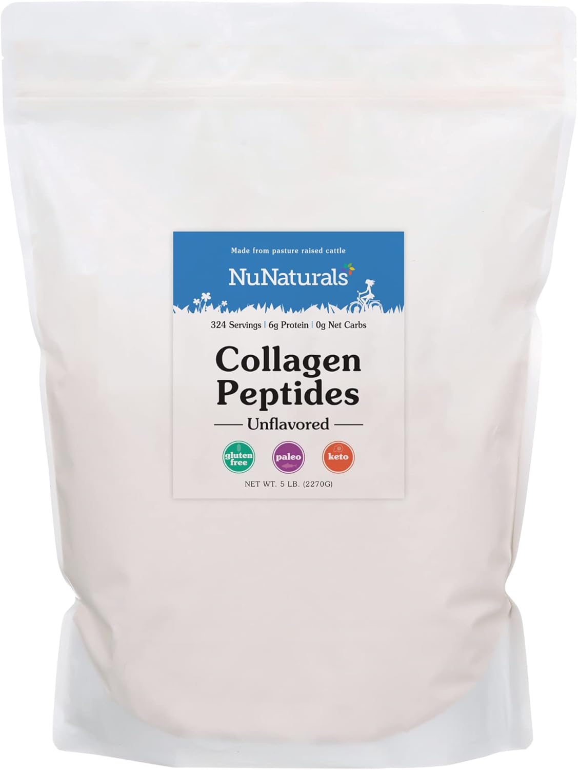 Nunaturals Collagen Peptides Powder (Type I, III), for Skin, Hair and Nail, 5 lbs