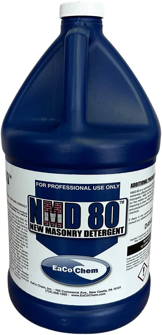 EaCo Chem NMD 80 - The #1 New Masonry Detergent - Powerful Safe & Effective - Remove Efflorescence and Mortar Smears From Brick, Stone, Limestone, Unpolished Granite, Concrete + More! - 1 GALLON