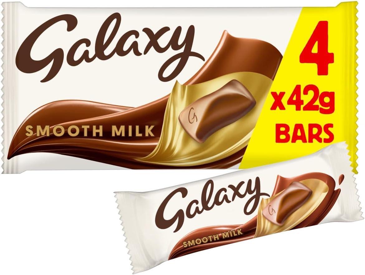 Galaxy Chocolate Bars, Smooth Milk Chocolate Multipack, 4 x 42g, Ideal for Gift, Snacks or Hamper