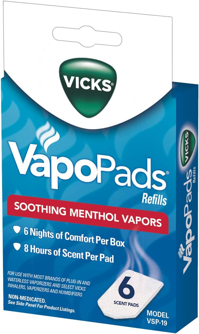 Vicks VapoPads– Soothing Menthol Vapor Pads for Vicks Humidifiers, Vaporizers, Waterless Vaporizers, and Plug-Ins, VSP-19, 6 Count (Pack of 1)