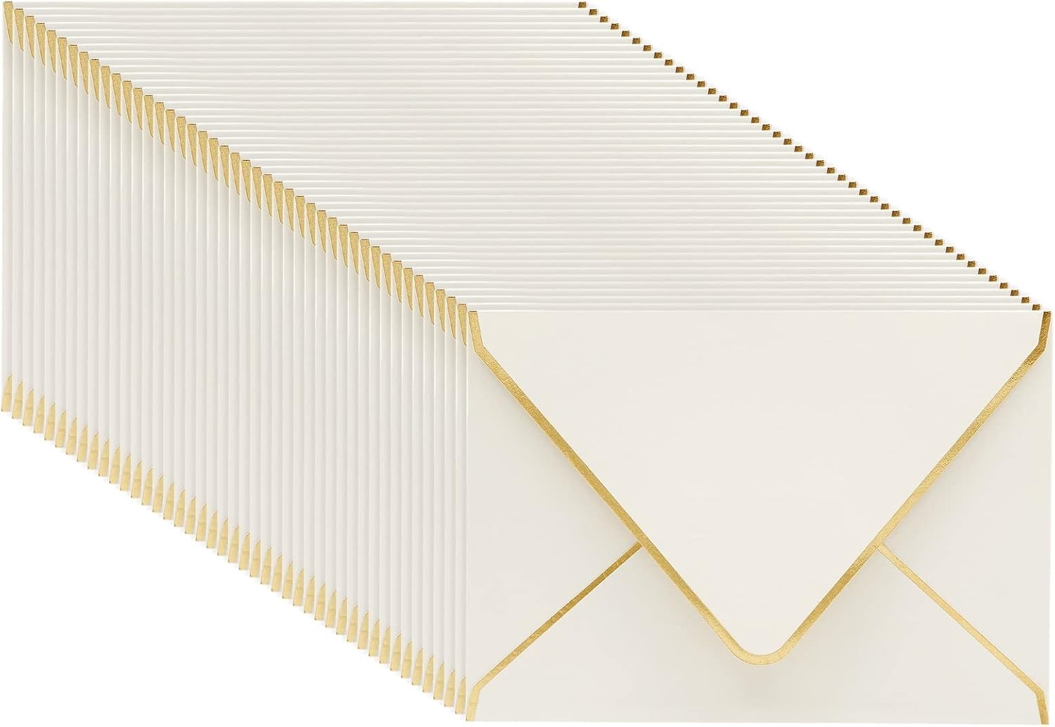 Juvale 50 Pack 5x7 Ivory Envelopes for Wedding Invitations, A7 Size for Bridal Shower Announcements with Gold Foil Edges - Mini Envelopes