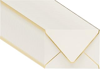 Juvale 50 Pack 5x7 Ivory Envelopes for Wedding Invitations, A7 Size for Bridal Shower Announcements with Gold Foil Edges - Mini Envelopes