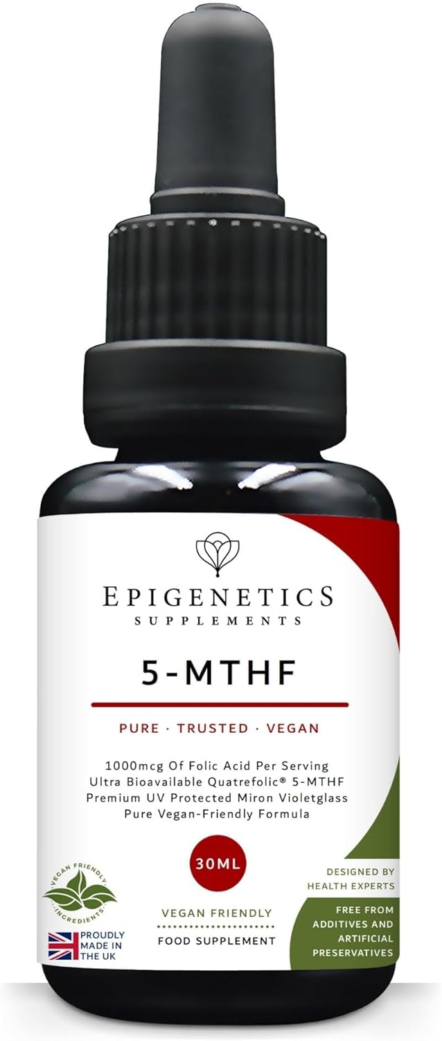 5-MTHF 30ml | High Strength Folic Acid as 5-Methyltetrahydrofolate Vitamin B9 Liquid Drops 1000mcg | Folate Made in UK & Vegan Friendly | 2 Months Supply (30ml)