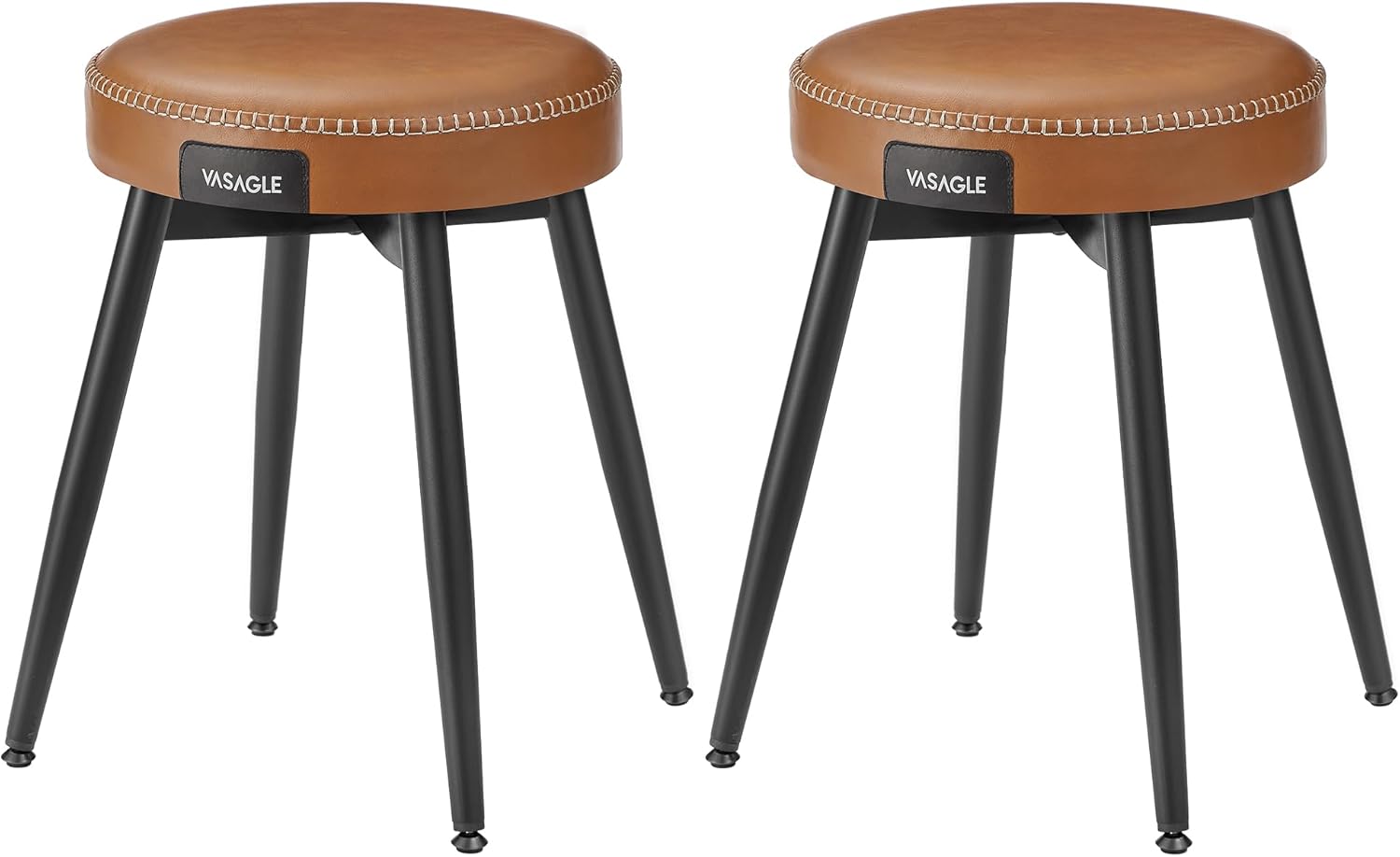 VASAGLE EKHO Collection - Dining Stools Set of 2, Upholstered Kitchen Stools, Synthetic Leather with Stitching, Mid-Century Modern, 48.2 cm Tall, Dining Living Room Office, Caramel Brown LDC170K82