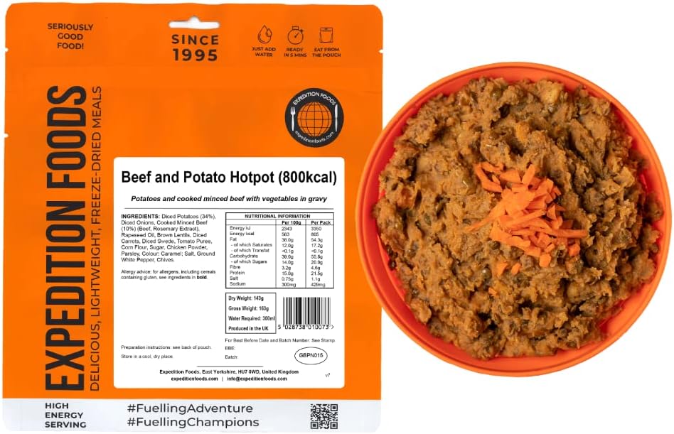 EXPEDITION FOODS expeditionfoods.com Beef and Potato Hotpot | Freeze-Dried Camping & Hiking Food | High Energy Serving | 800kcal Meal