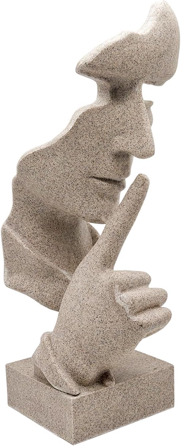 Thinker Statue, Silence is Gold Abstract Art Sculpture, Ponder Statue, Creative Resin Figurine, Modern Home Ornament, Decoration for Home Room Study Office Table Shelf (Sandy)