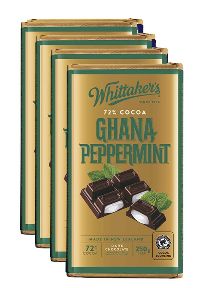 Whittaker's Ghana Peppermint Chocolate Block 250g (Pack of 4) （Made in New Zealand）