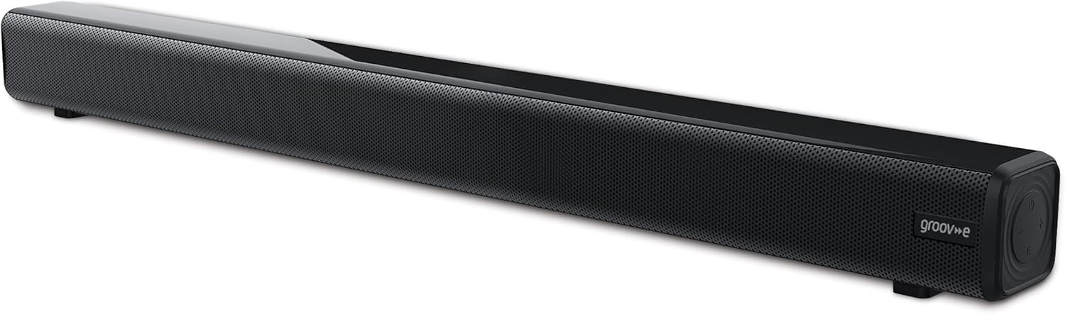 groov e Soundbar 50 - All-in-one Sound Bar with Bluetooth, Optical, USB, Coaxial & AUX Playback - Speaker with 50W Power & Super Bass - Button & Remote Control - Wall Mount Kit Included - Black