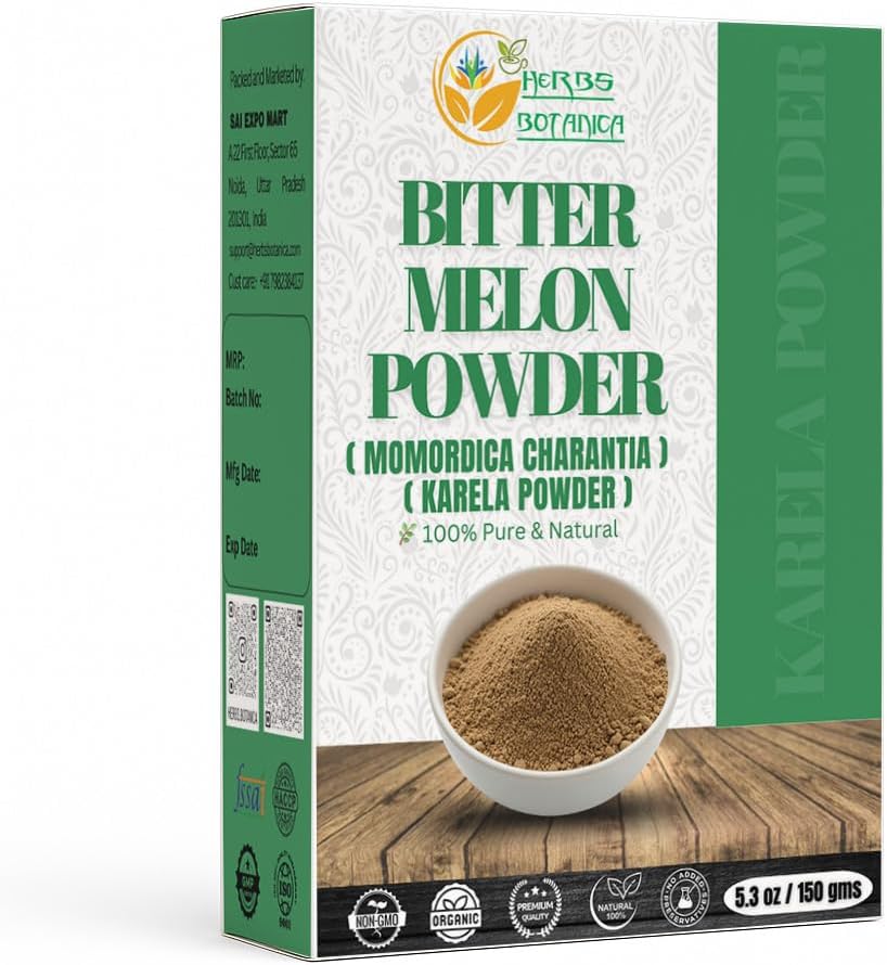 Herbs Botanica Bitter Melon Powder (Karela, Momordica Charantia), 100% Natural, Non-GMO, Gluten-Free, Supports Healthy Lifestyle & Wellness, 5.3 oz / 150 gm